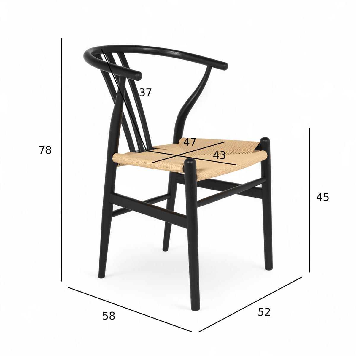STUHL-SET 2 Stück in Rattan / Eiche Schwarz - Schwarz, Holz/Papier (52/78/58cm) - Furnhouse