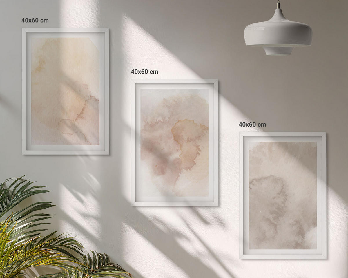 BILDER SET 3er Set - 40x60 cm Weißer Rahmen - Warme Aquarell-Pastelltexturen - Weiß, Kunststoff (40/60cm) - TULUP