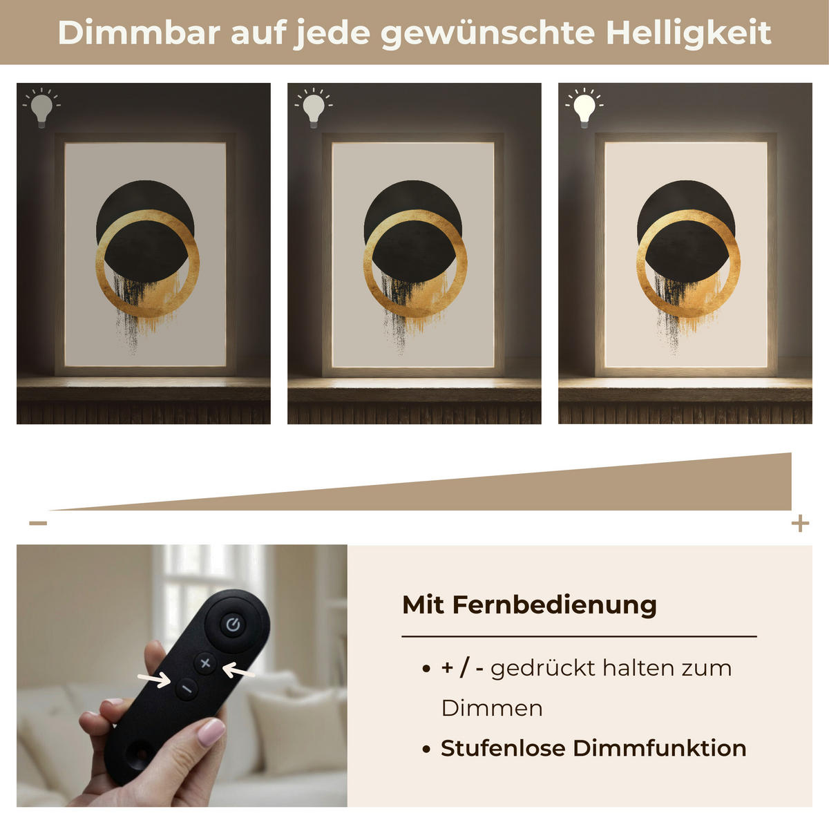 WANDLEUCHTE MIT AKKU Abstraktes Design - Schwarzer Kreis - Farbflecken 30x40 cm - Creme, Holzwerkstoff (30/40/8cm) - OnlyWow