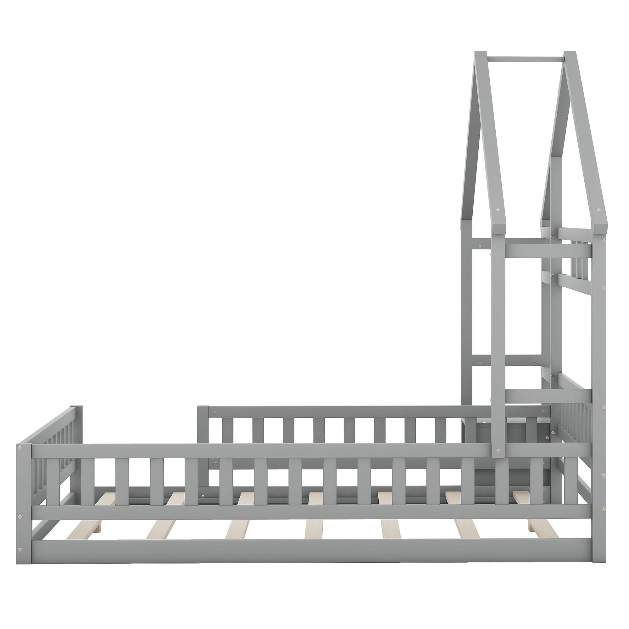 BETT mit USB in Hausform Grau 140x200 cm Holz - Grau, Holz (140/200cm) - SONNENH