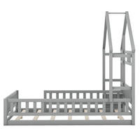 BETT mit USB in Hausform Grau 140x200 cm Holz - Grau, Holz (140/200cm) - SONNENH