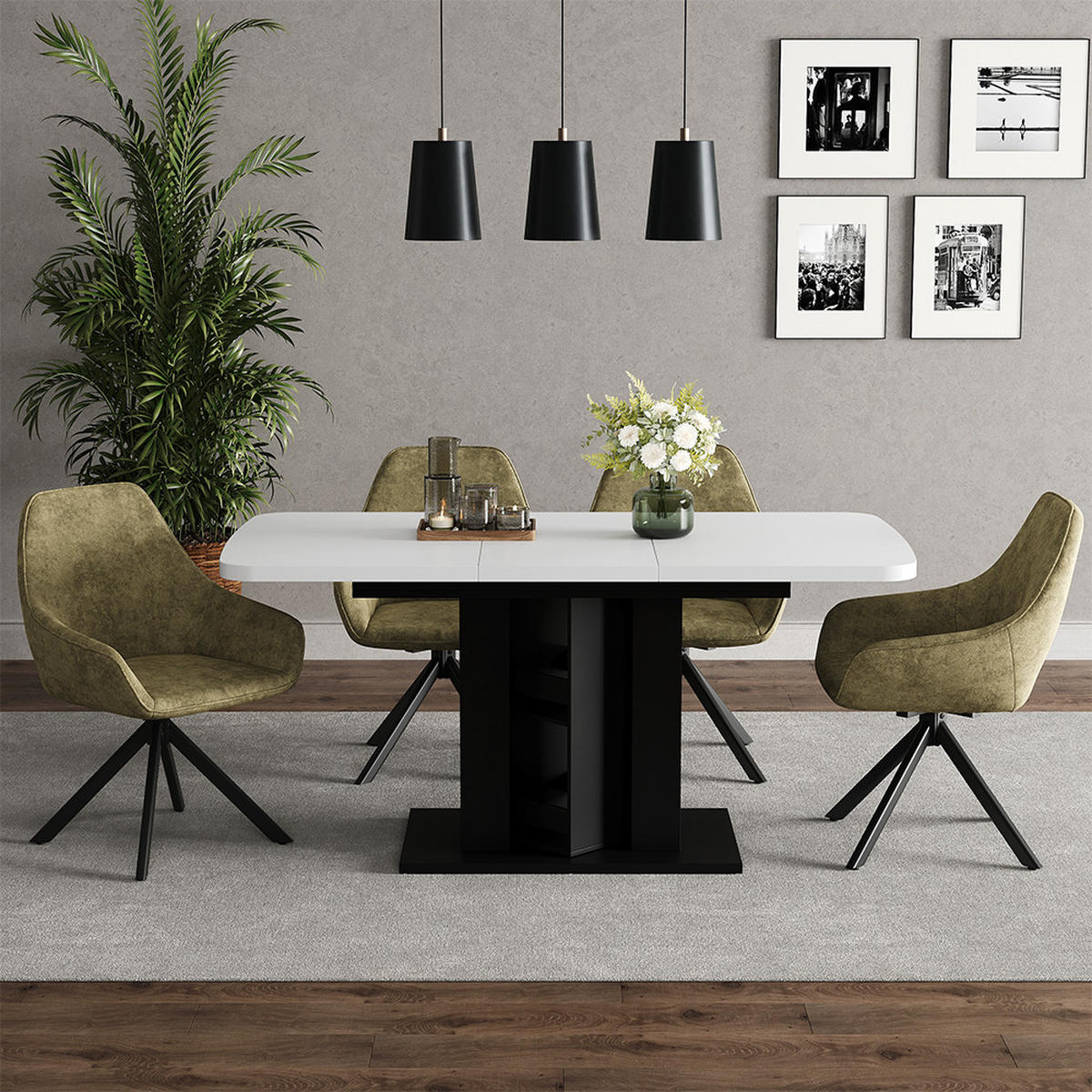 ESSTISCH Fenaro Weiß/Schwarz 120 x 80 cm - Schwarz/Weiß, Holzwerkstoff (80/120/76cm) - Vicco