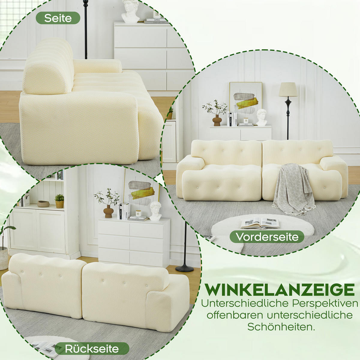2-SITZER Sofa C Geschwungenes Design 224x104cm Beige - Beige, Textil (104/66/224cm) - Raelunyi