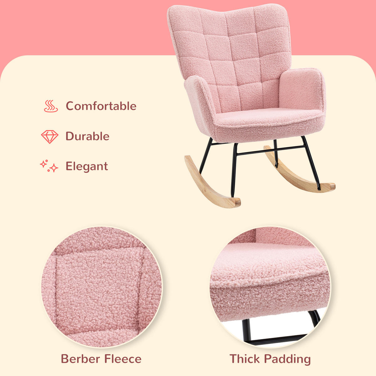 SCHAUKELSTUHL Sessel Relaxsessel bis 120 kg, Polyester, Rosa 98x71x101cm - Rosa/Naturfarben, Buchenholz/Textil (98/101/71cm) - HOMCOM