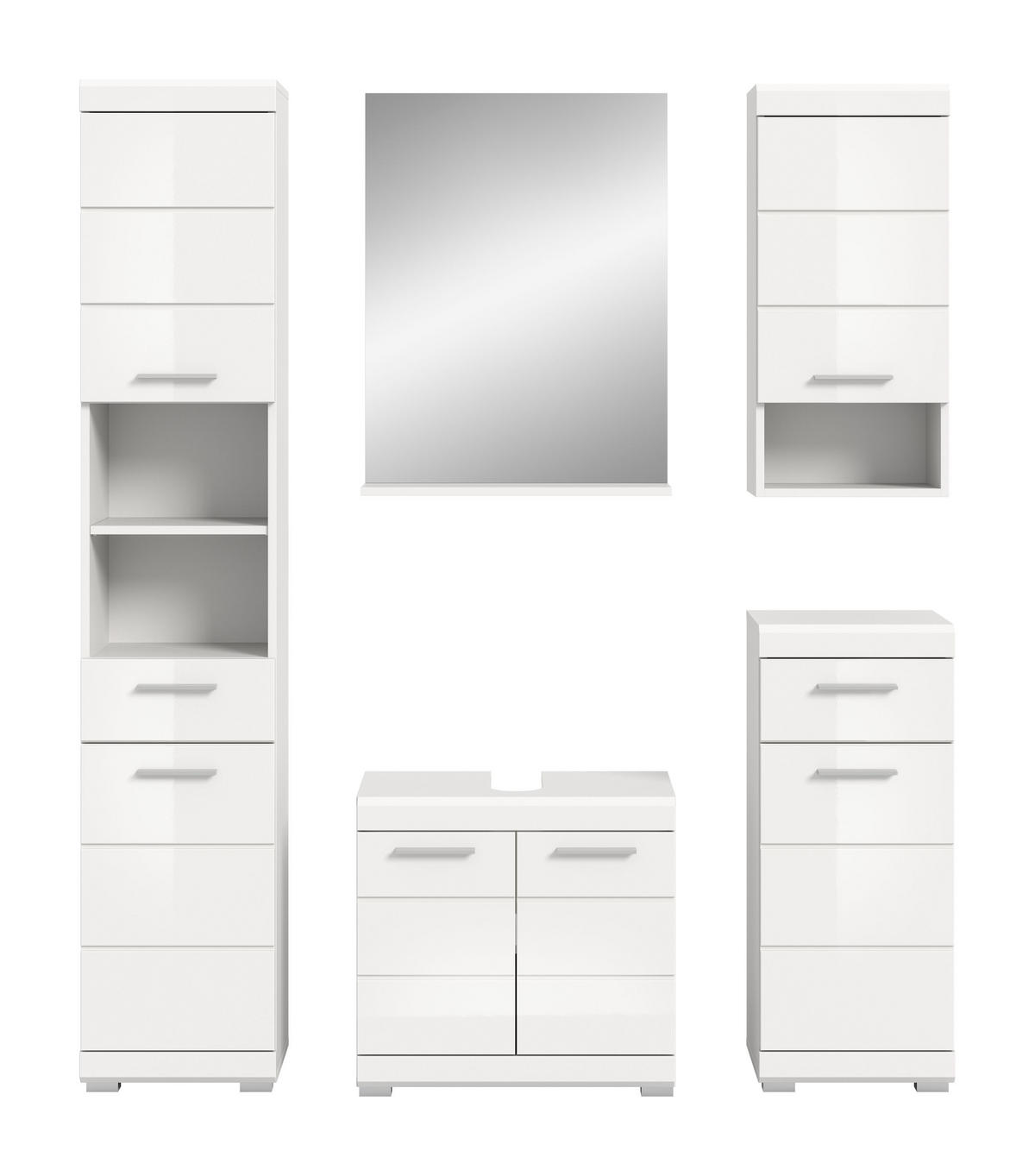 BADKOMBINATION 5tlg. Scout Bad in weiß Nachbildung und weiß hochglanz B/H/T: 164x191x34 cm - Weiß, Holz (164/191/34cm)