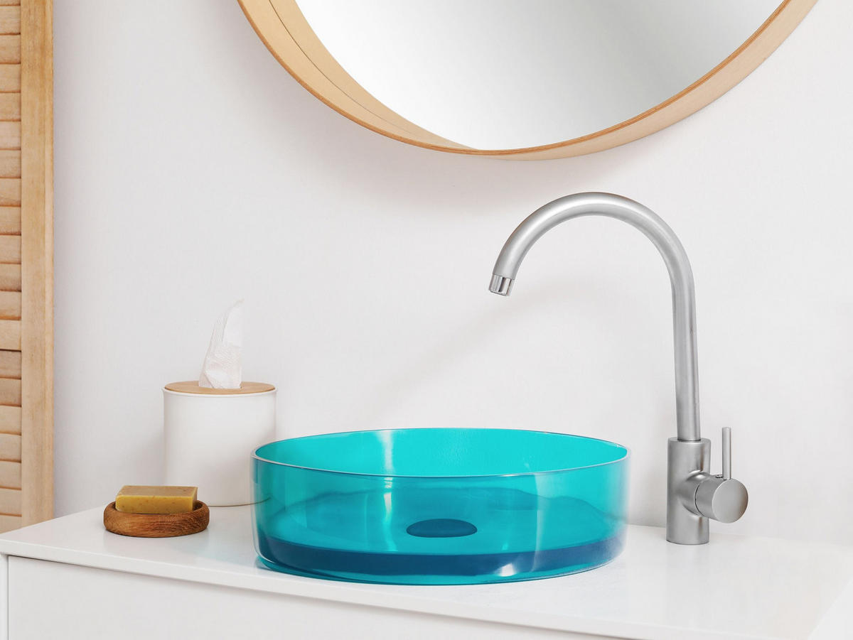 AUFSATZWASCHBECKEN Türkis 36 cm Mineralwerkstoff Tolosa - Türkis/Blau, Keramik (36/10/36cm) - Beliani