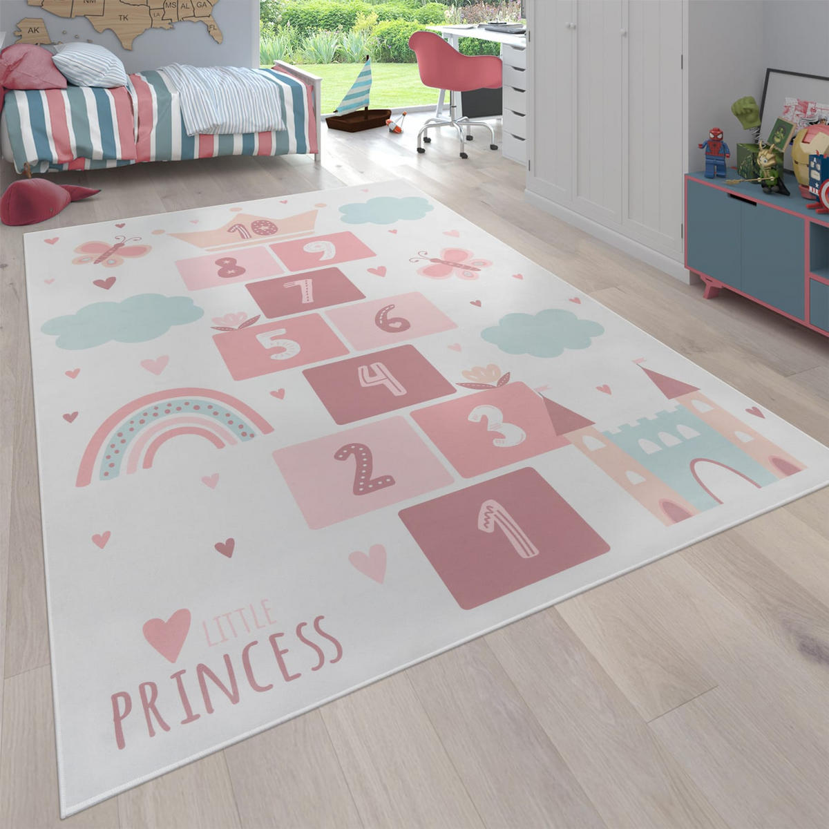 KINDERTEPPICH waschmaschinenwaschbar Prinzessinnen‑Hüpfkästchen‑Muster Kinderzimmer schmutzabweisend Creme Rechteckig 160x220 - Creme, Textil (160/220cm) - KADIMA DESIGN