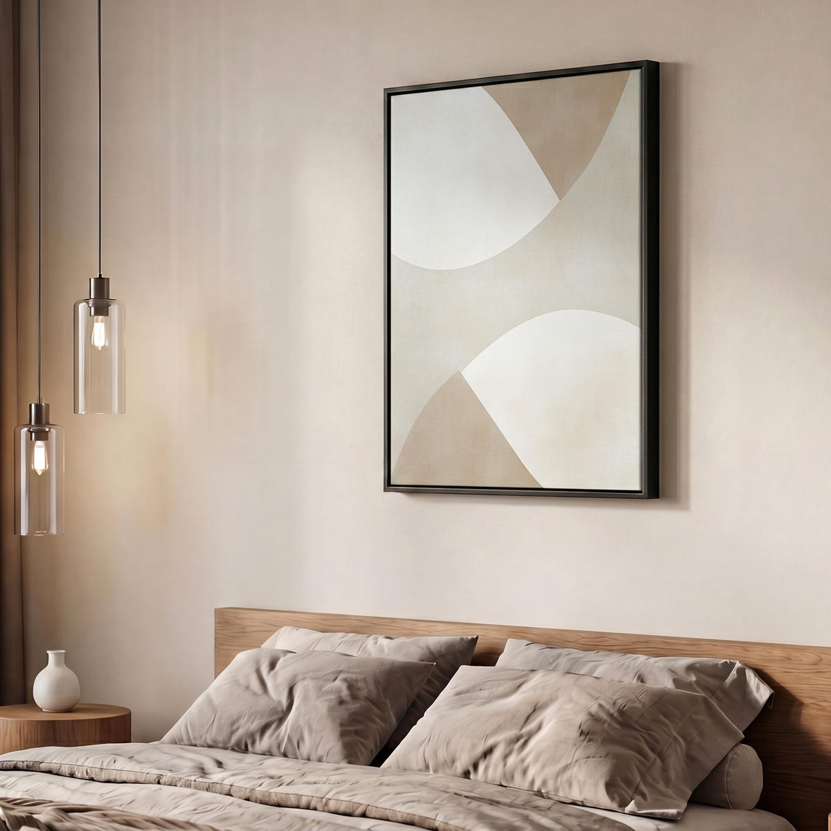 LEINWAND Bilder mit Rahmen - Braun - Japandi - Abstrakt - 50x70 - Sandfarben, Textil (50/70cm) - MuchoWow