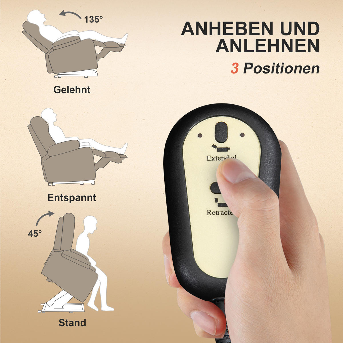 RELAXSESSEL Fernsehsessel Elektrisch Verstellbar Massagesessel mit Aufstehhilfe - Beige, Textil (85/104/91cm) - HOMCOM
