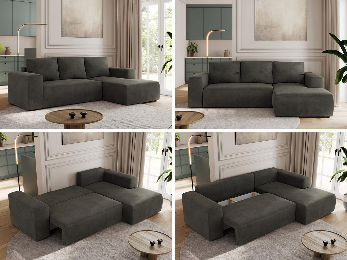 ECKSOFA TRENTINO L Dunkelgrau Velvet - Rechts - Dunkelgrau/Schwarz, Textil (164/266cm) - MKS