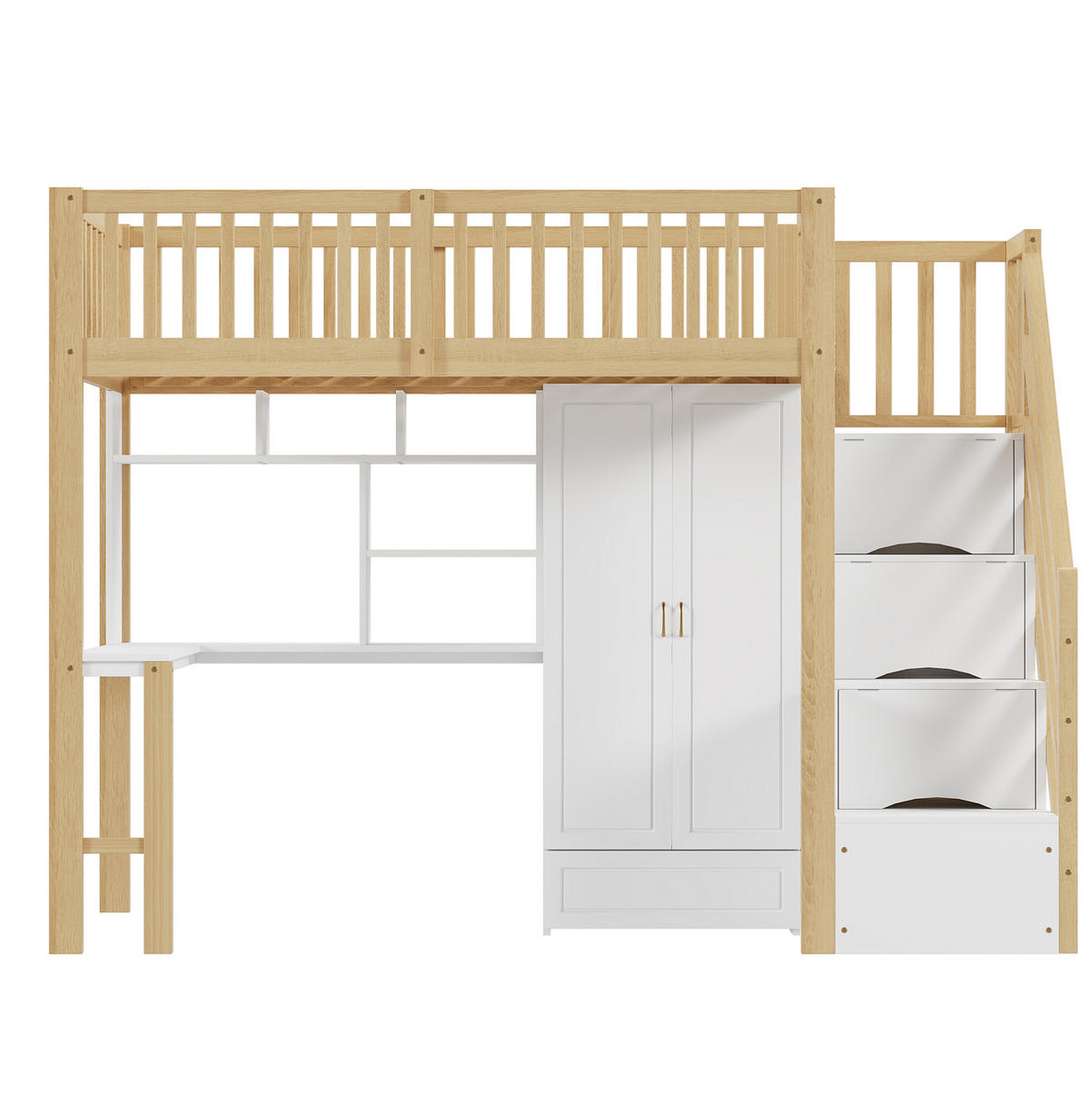 HOCHBETT 90/200 cm Naturholz mit Kleiderschrank und Tisch - Naturfarben, Holz (90/200cm) - OKWISH