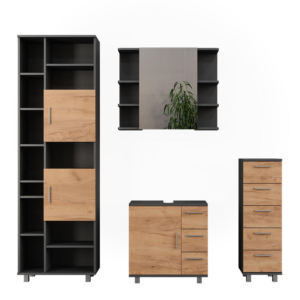 SET MOBILIER BAIE Ilias, antracit/Stejar auriu, 4 piese