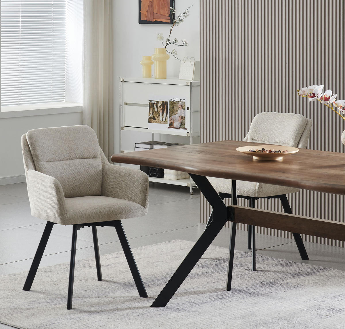 ARMLEHNENSTUHL Sophie creme 2er Set - Creme/Schwarz, Textil/Metall (53/87/62cm) - Xonox