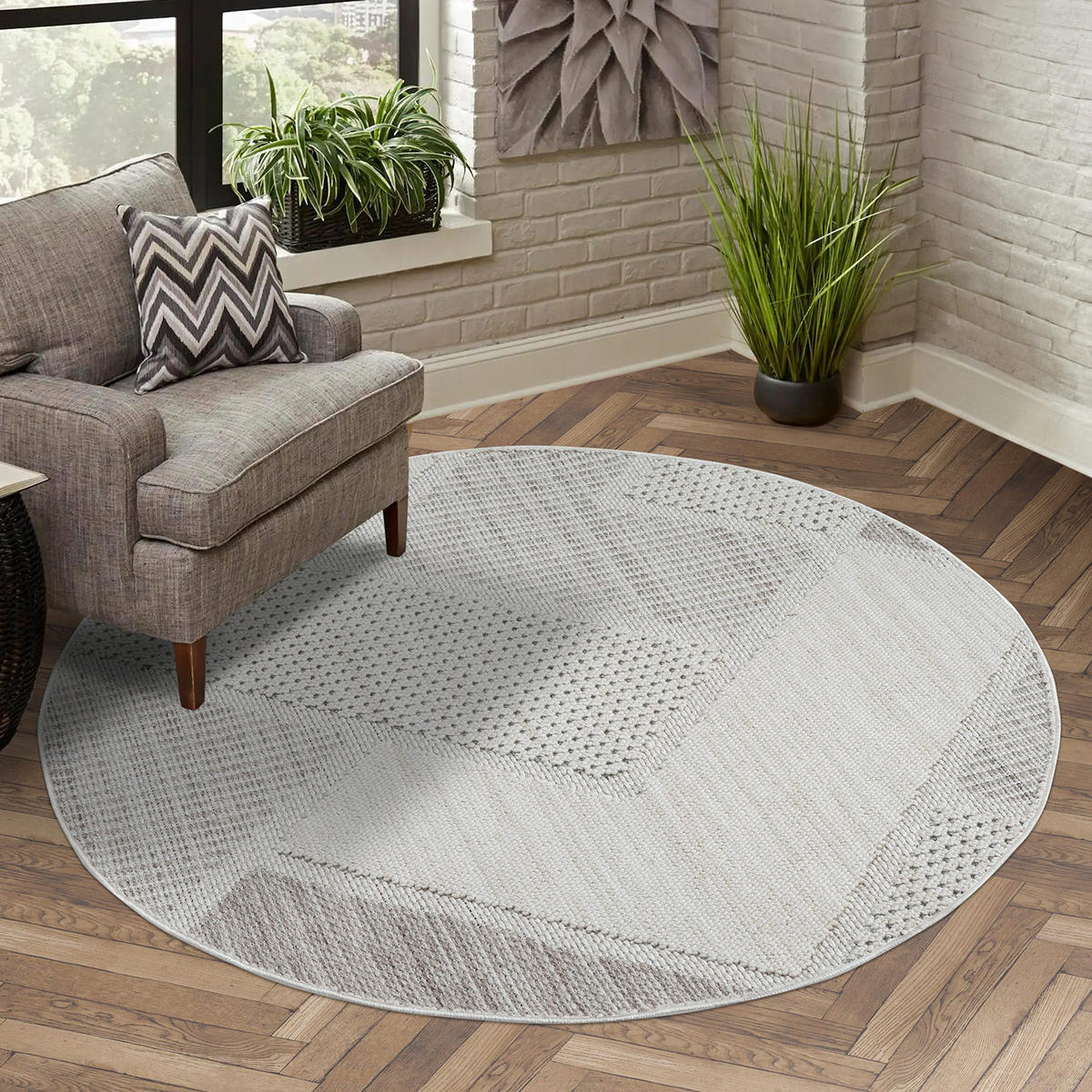 KURZFLOR-TEPPICH Lindo 8877 Grün 200x200 cm Rund - Creme, Textil (200/200cm) - carpet city