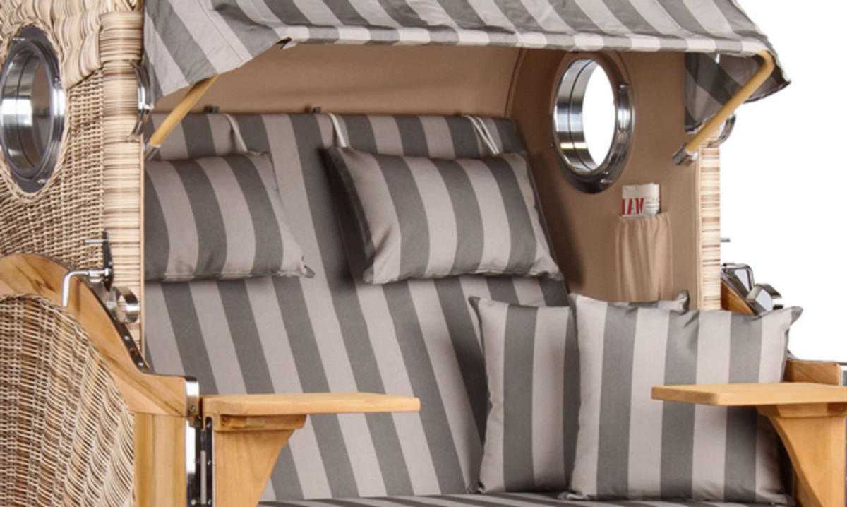 STRANDKORB Düne 2-Sitzer Teak Shell - Braun/Grau, Holz/Metall (125/170/80cm) - Mr. Deko