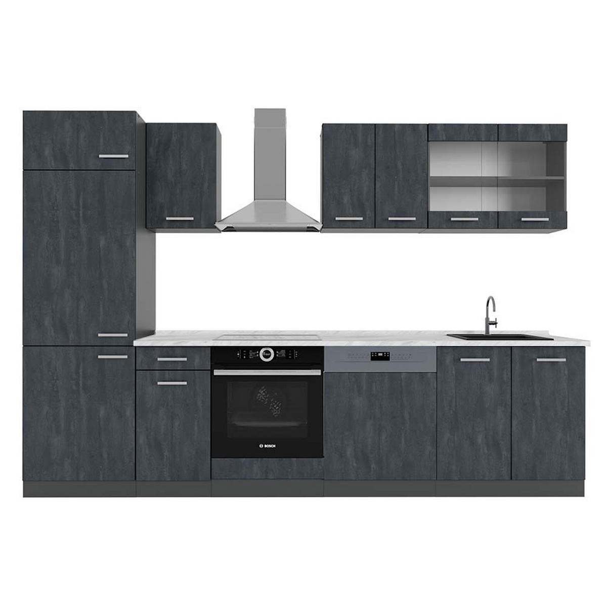 KÜCHE R-Line Schwarz Beton/Anthrazit 300 cm AP Marmor - Anthrazit/Schwarz, Holzwerkstoff (300/81.6/60cm) - Vicco