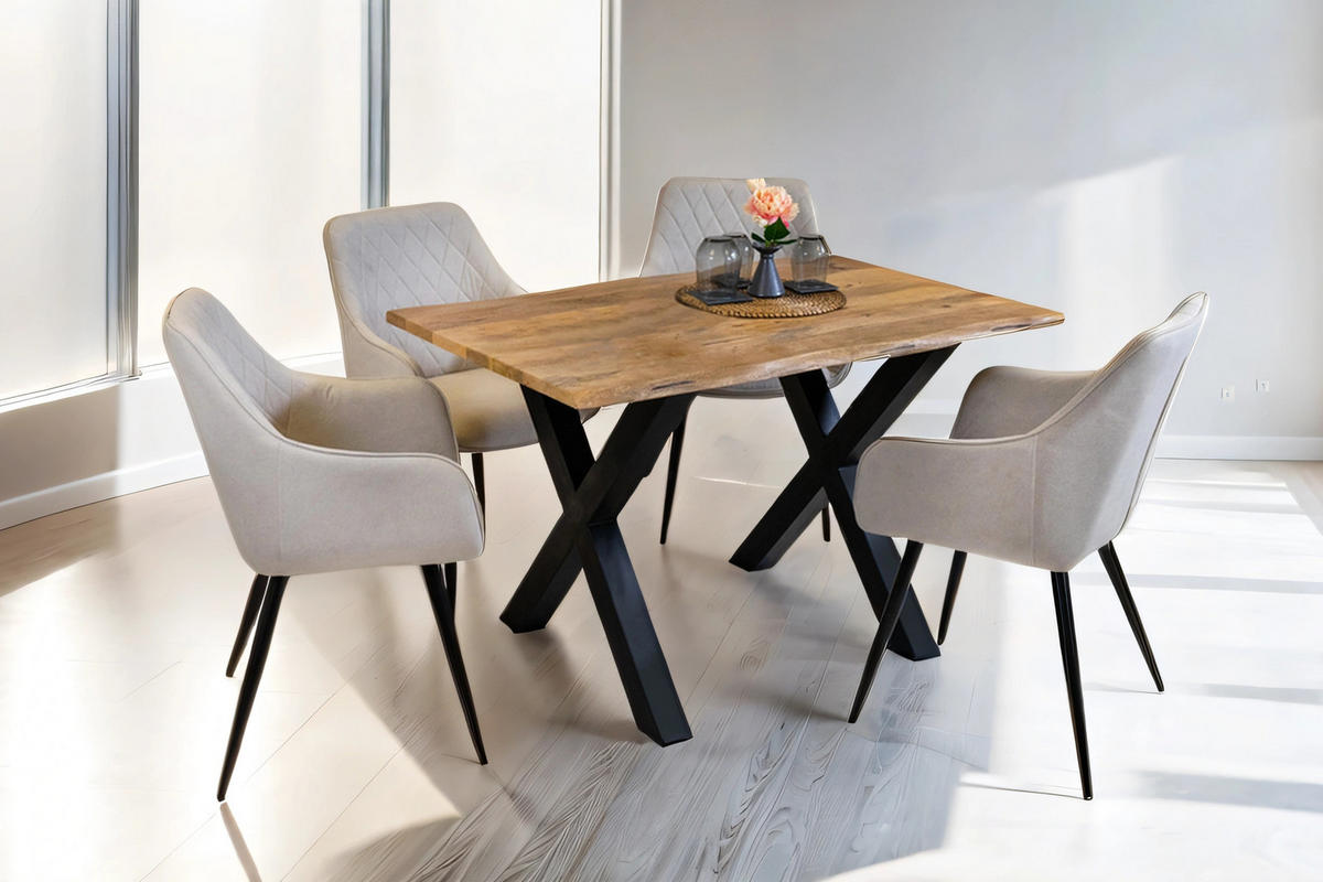 ESSTISCH TIGER X - Beige/Schwarz, Holz/Metall (85/160/77cm) - SAM