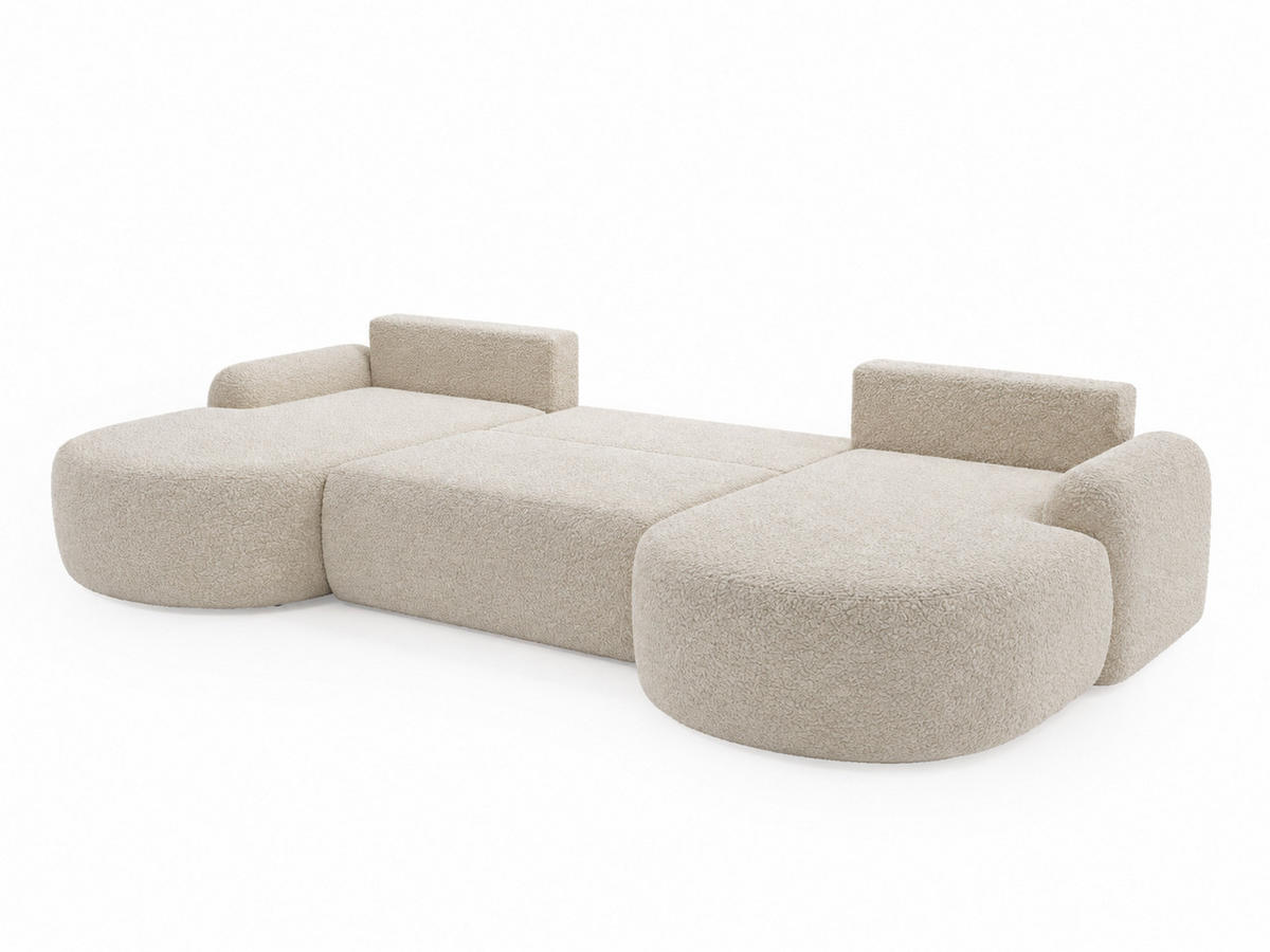 ECKSOFA Aurio U Bouclé-Stoff Creme - Creme/Schwarz, Kunststoff/Textil (347/177cm) - Graingold