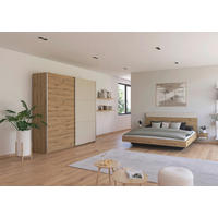 SCHLAFZIMMER Monza in Eiche Artisan und Beige mit Bettanlage 180x200cm, 2 Nachttischen und Schwebetürenkleiderschrank 4türig ohne Spiegel - Braun, Holzwerkstoff (80/200/120cm)