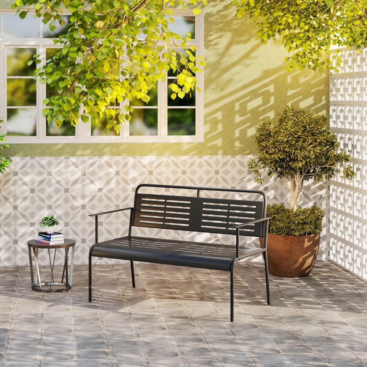 GARTENBANK 121x64x84 cm 2 Sitzer 240 kg schwarz - Schwarz, Metall (121/84/64cm) - LEBENLANG