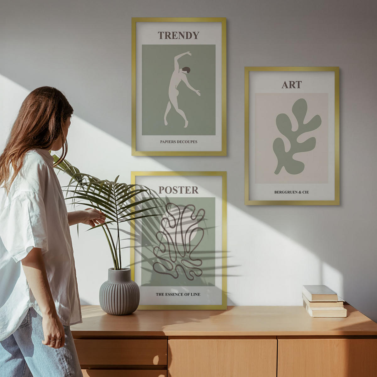 BILDER SET 3er Set - 40x60 cm Goldrahmen - Abstrakte Pflanzenfiguren - Goldfarben, Kunststoff (40/60cm) - TULUP