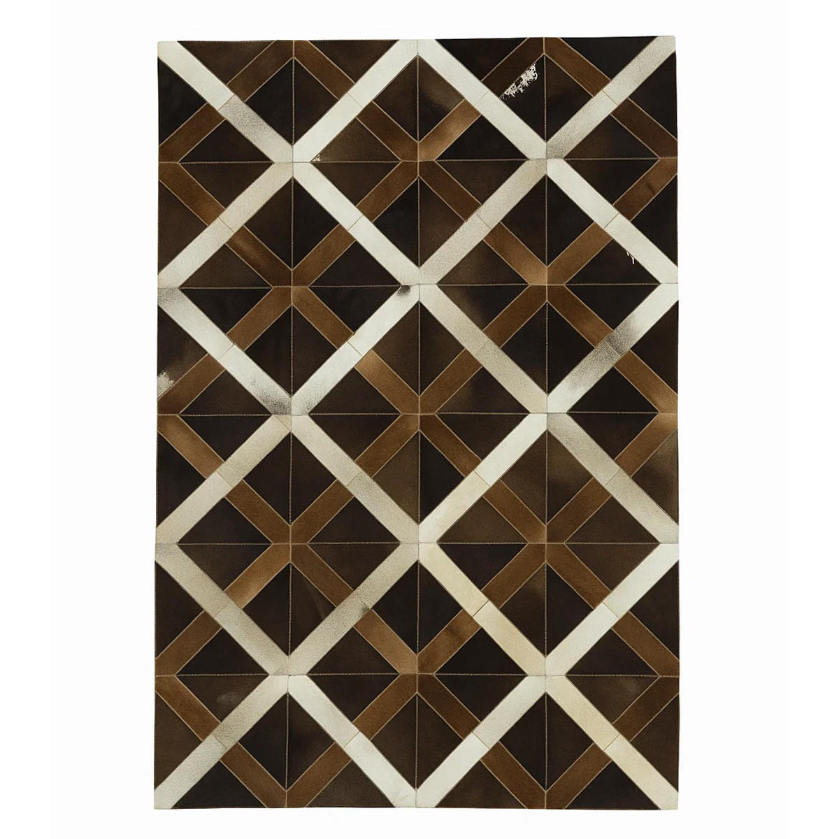 TEPPICH Patchwork Kuhfell Rautenmuster Kreuzdesign handgefertigt 200/300 cm - Schwarz/Braun, Fell (200/300cm) - Provellus