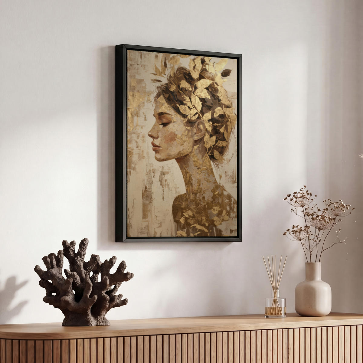 LEINWAND Bilder mit Rahmen - Frau - Gold - Abstrakt - Textur - 20x30 - Goldfarben, Textil (20/30cm) - MuchoWow
