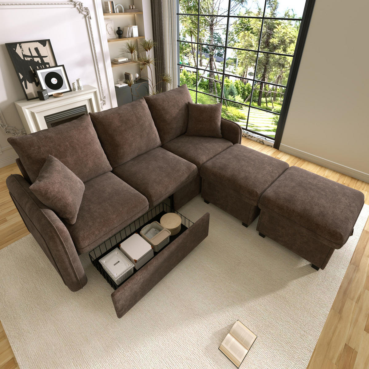 ECKSOFA 188x186cm Schlaffunktion Stauraum Modular - Braun, Textil (186/188cm) - Raelunyi