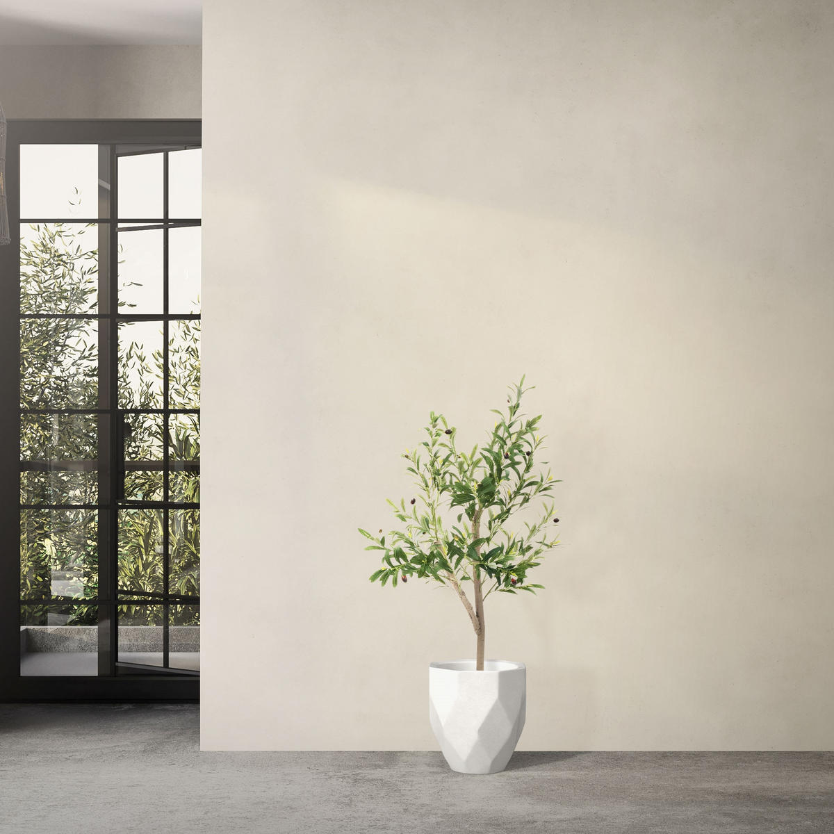 KUNSTPFLANZE Olive - Anthrazit/Grün, Holz/Kunststoff (120cm) - ML-DESIGN