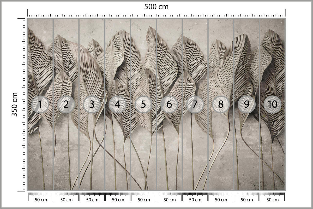 FOTOTAPETE Hohe Blätter Betonstil Vintage Neutral Grau Textur 500x350 - Grau, Papier (500/350cm) - Muralo