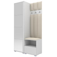 GEPOLSTERT Garderoben-Set Nela I LUX (Spiegel – Farbe Weiß + Stoff Trinity 01) - Silberfarben/Creme, Holz/Holzwerkstoff (100/187/40cm) - Ravio