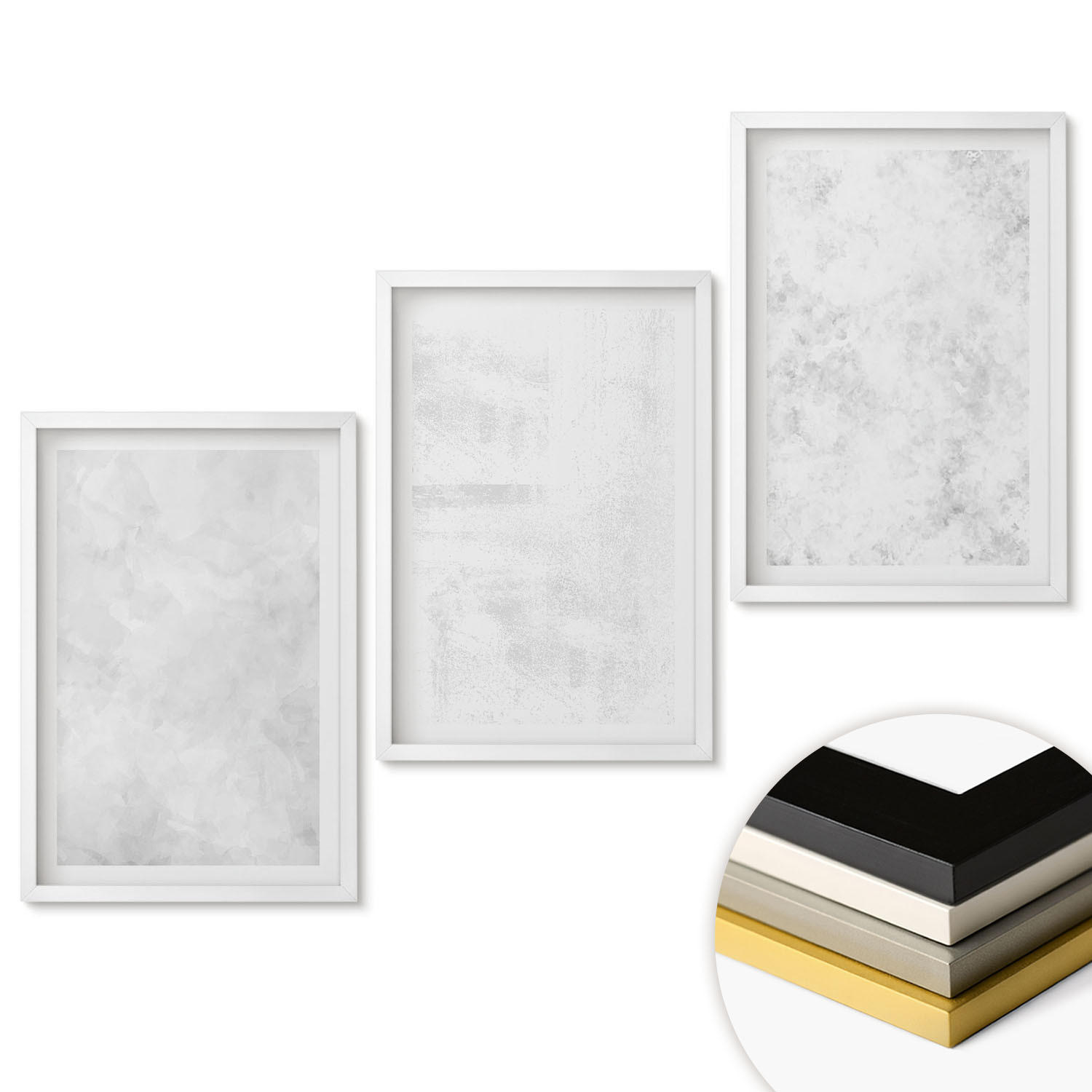WANDBILDER 3er-Set - 40x60 cm Weißer Rahmen - Minimalistischer Hintergrund mit weißen Punkten - Weiß, Kunststoff (40/60cm) - ArtPrintCave