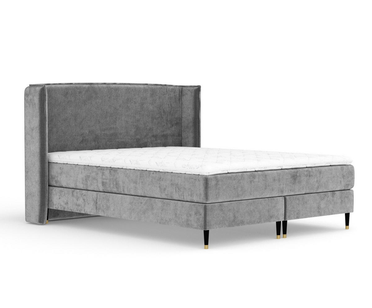 KONTINENTALBETT Ardis Grau 200/200 cm mit Matratze und Topper - Schwarz/Grau, Holz/Holzwerkstoff (200/200cm) - Maison de Reve