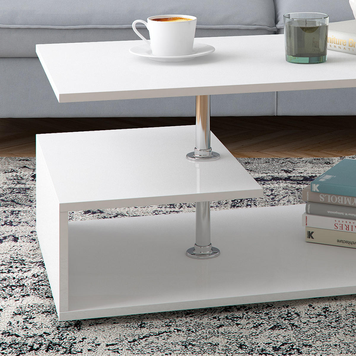 COUCHTISCH Guillermo Weiß 91 x 52,6 cm - Weiß, Holzwerkstoff (52.6/91/41cm) - Vicco