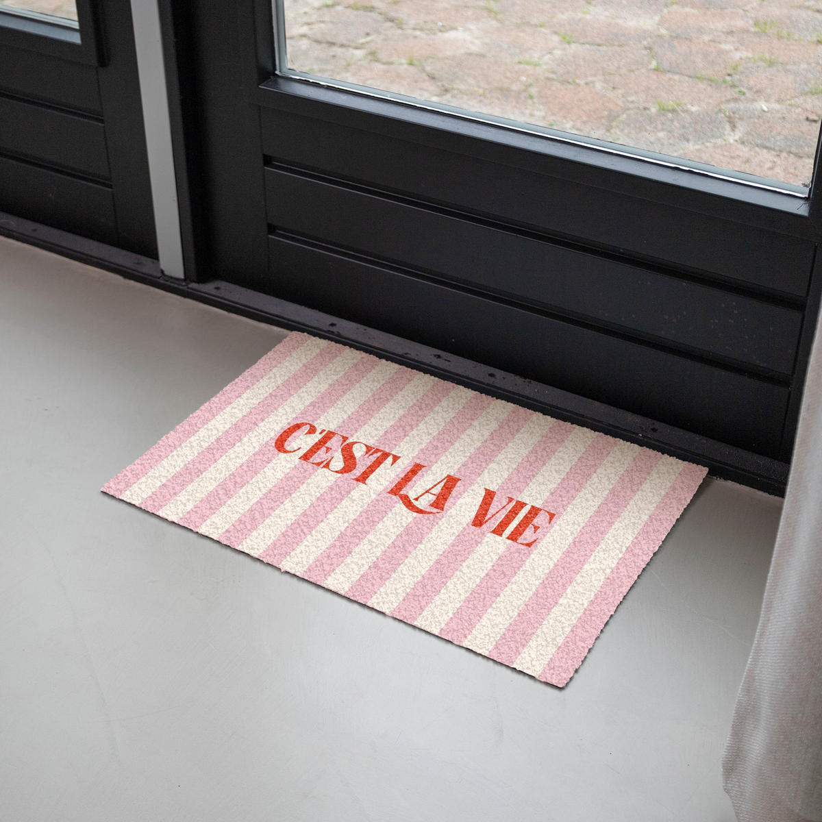 FUSSMATTE Zartrosa – Rot – Streifen – C'est La Vie 60x40 cm - Rosa, Kunststoff (60/0.4cm) - MuchoWow