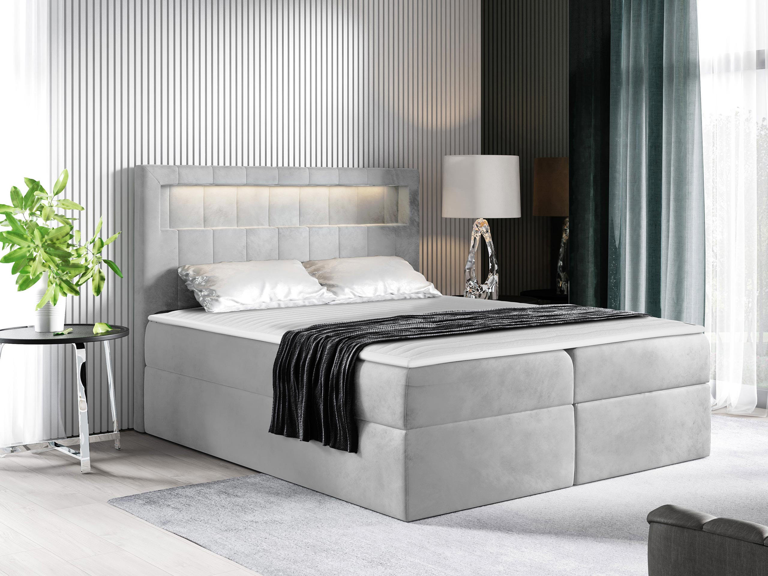 BOXBETT Aspen - Hellgrau, Holz/Textil (120/200cm) - MIRJAN24