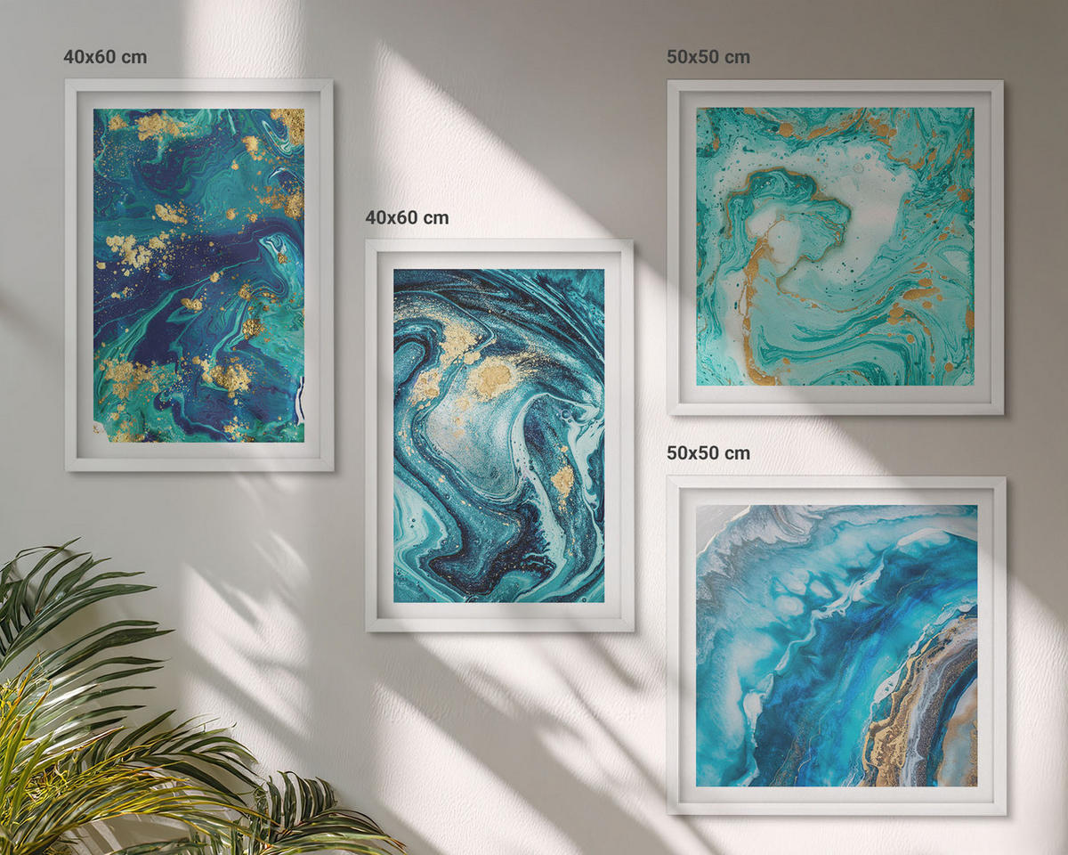 BILDER SET 4er Set - 50x50 cm & 40x60 cm Weißer Rahmen - Abstraktionen dekorativer Malerei - Weiß, Kunststoff (50/50cm) - TULUP