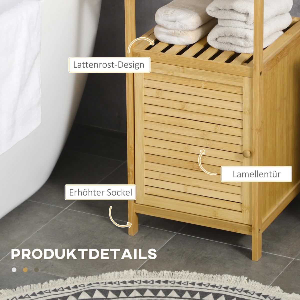 BADEZIMMERSCHRANK - Naturfarben, Holzwerkstoff (36.5/67/33cm) - Kleankin