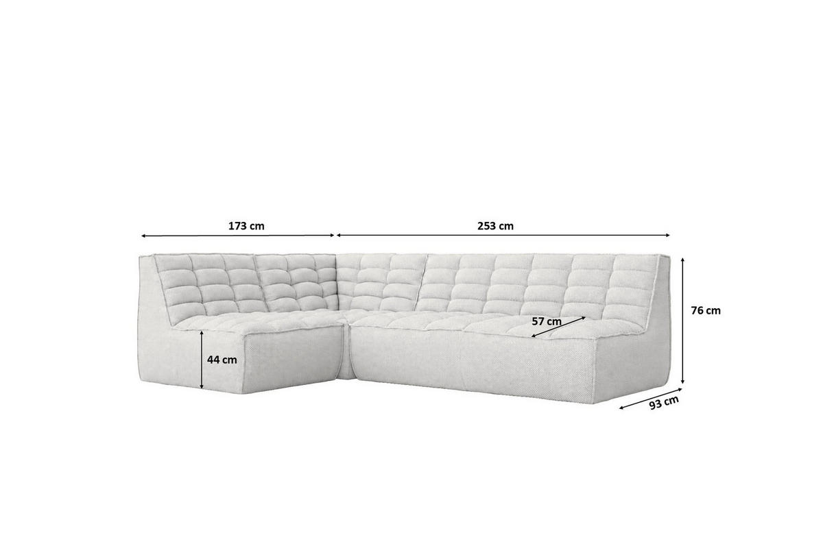 ROHOVÁ SEDAČKA modulární ve tvaru L, plyšová tkanina Pop, Ice, Levá strana, LAZY L Mini - bílá, dřevo (253/173cm) - Kaiser Möbel