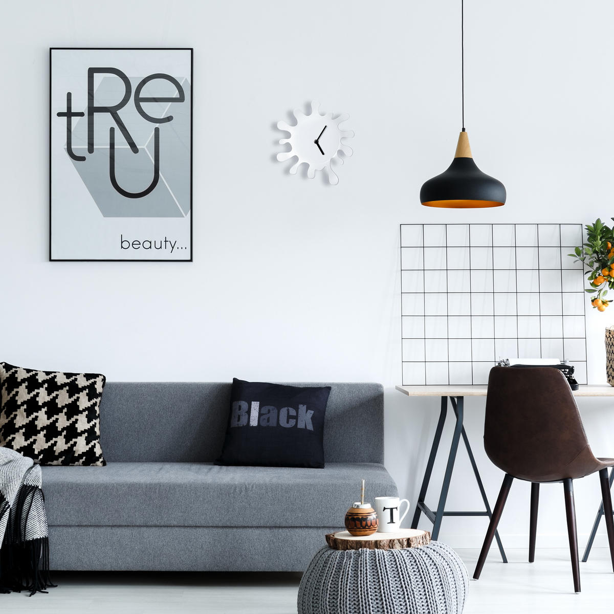 WANDUHR - Weiß, Kunststoff (22.5/25/6cm) - Relaxdays