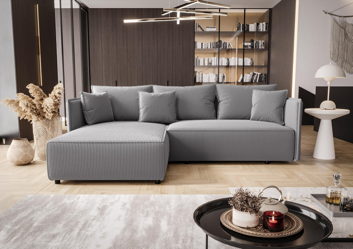 ECKSOFA mit Schlaffunktion MILANO L Poso 055 Links - Hellgrau, Textil (245/185cm) - Bedante