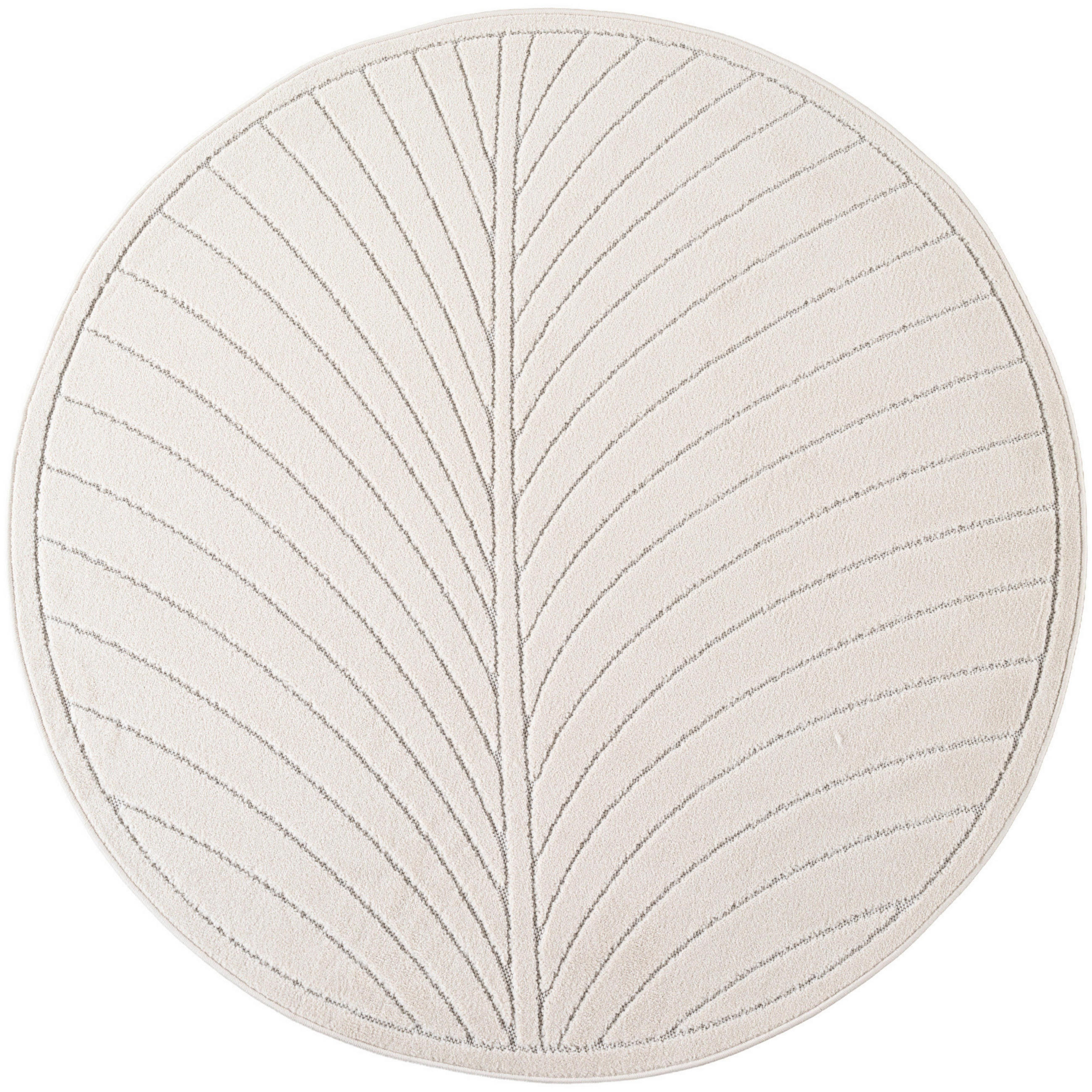 TEPPICH Outdoor, Fußbodenheizung-geeignet, mit Blattmotiv, aus Polypropylen, ENGADIN in Creme, Ø 80 cm - Beige, Textil (80/80cm) - KADIMA DESIGN