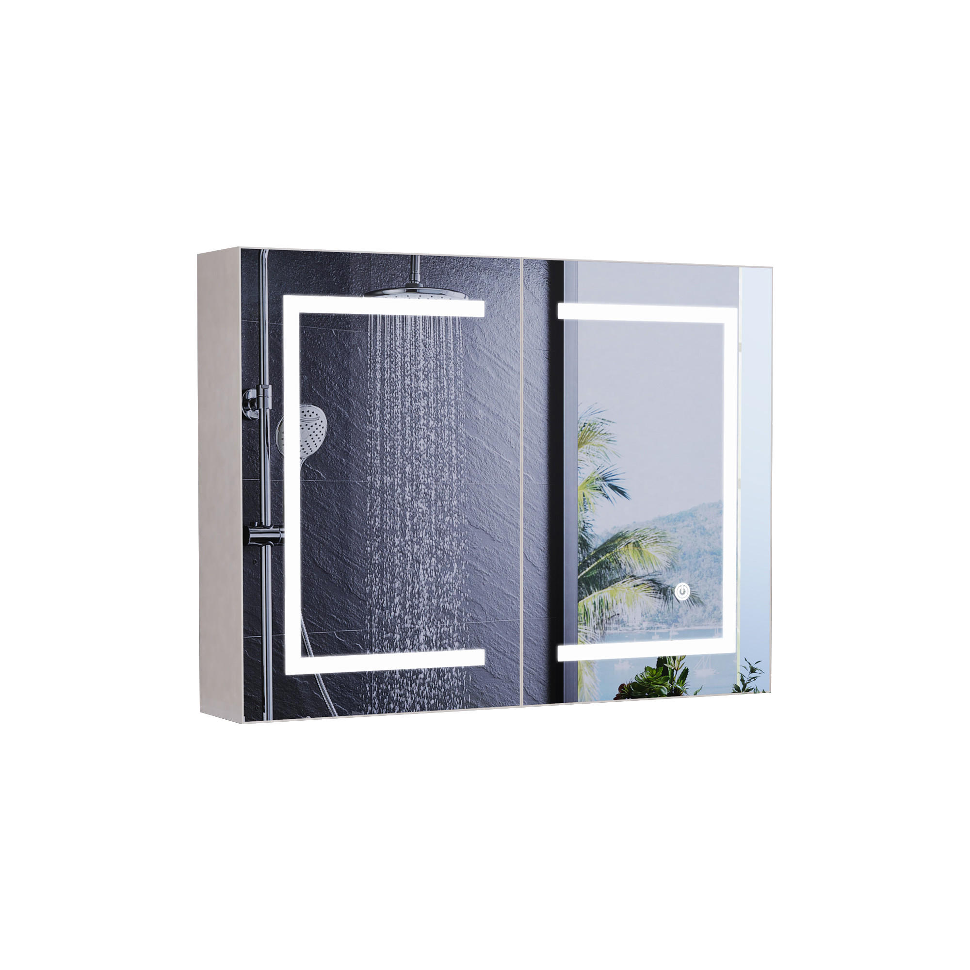 SPIEGELSCHRANK 80cm mit LED, Doppeltür, Weiß - Weiß, Holz (13.5/60/80cm)