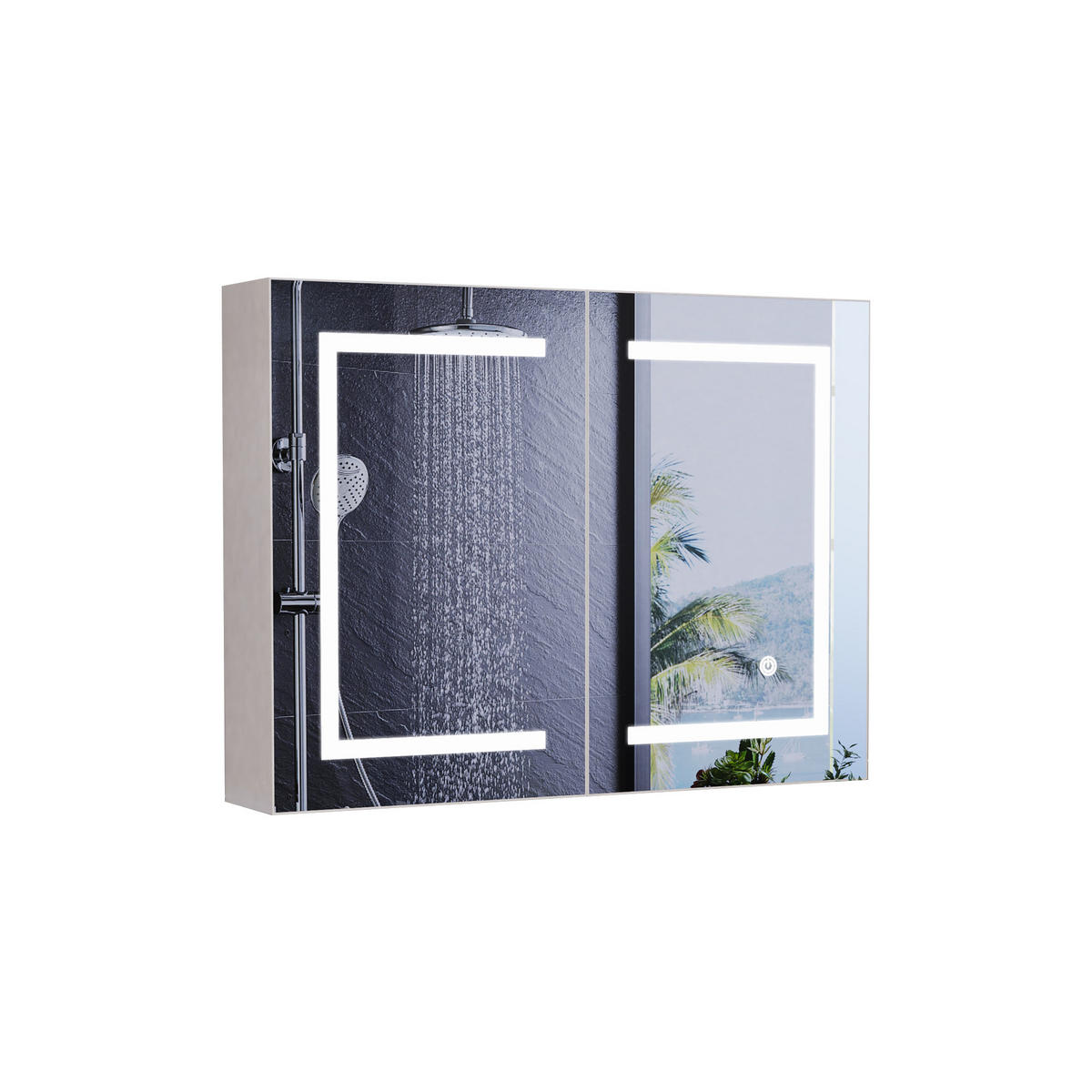 SPIEGELSCHRANK 80cm mit LED, Doppeltür, Weiß - Weiß, Holz (13.5/60/80cm)