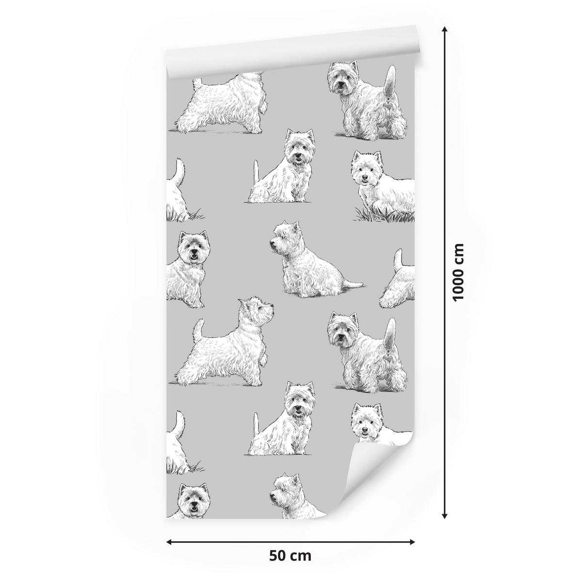 VLIESTAPETE Westie-Hunde – Grau, Weiß – 50x1000 cm - Weiß/Grau, Papier (50/1000cm) - Muralo