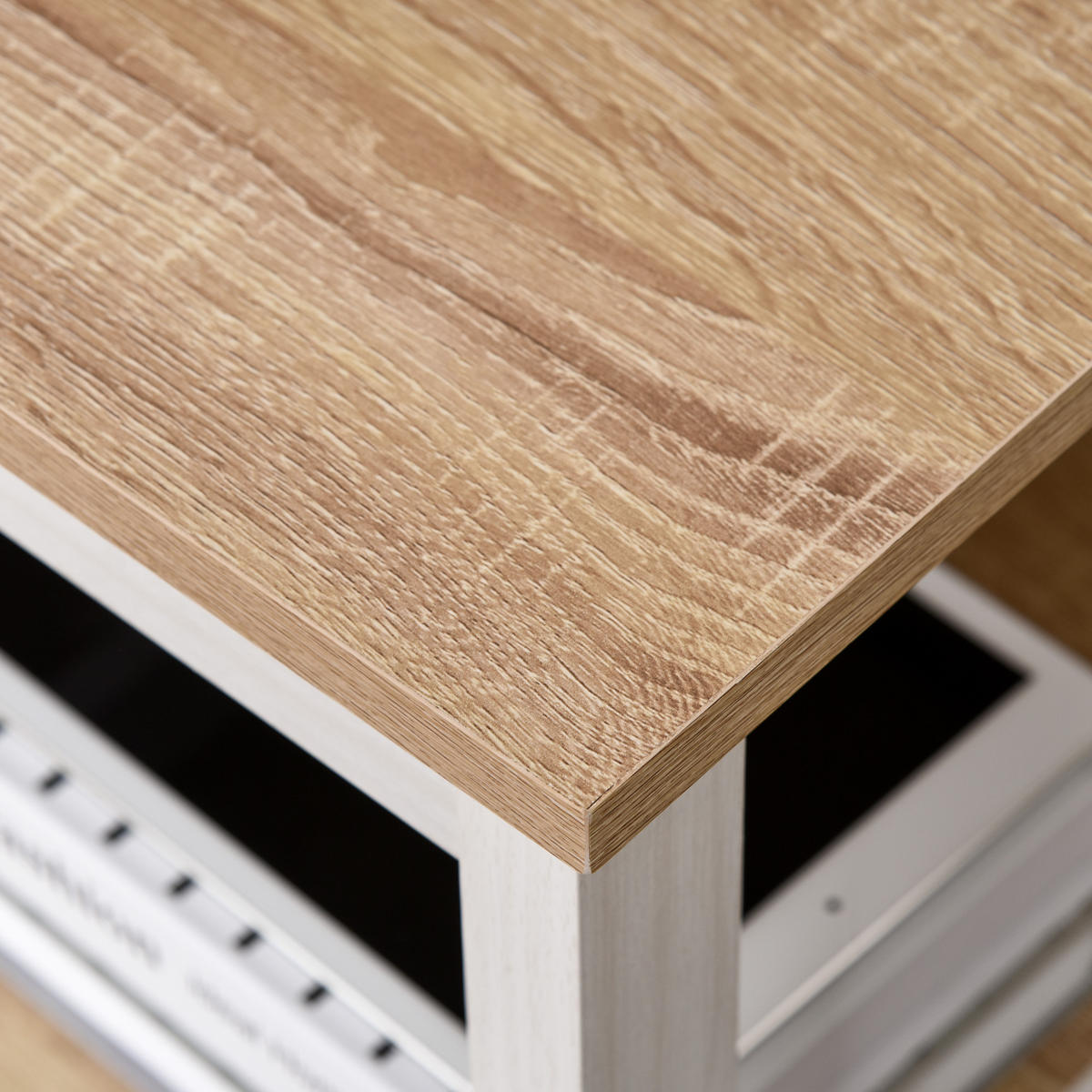 SCHREIBTISCH Eiche-Optik und Weiß mit 2 Regalfächern 110/48/76 cm - Beige, Holz (48/110/76cm) - PANGIVO