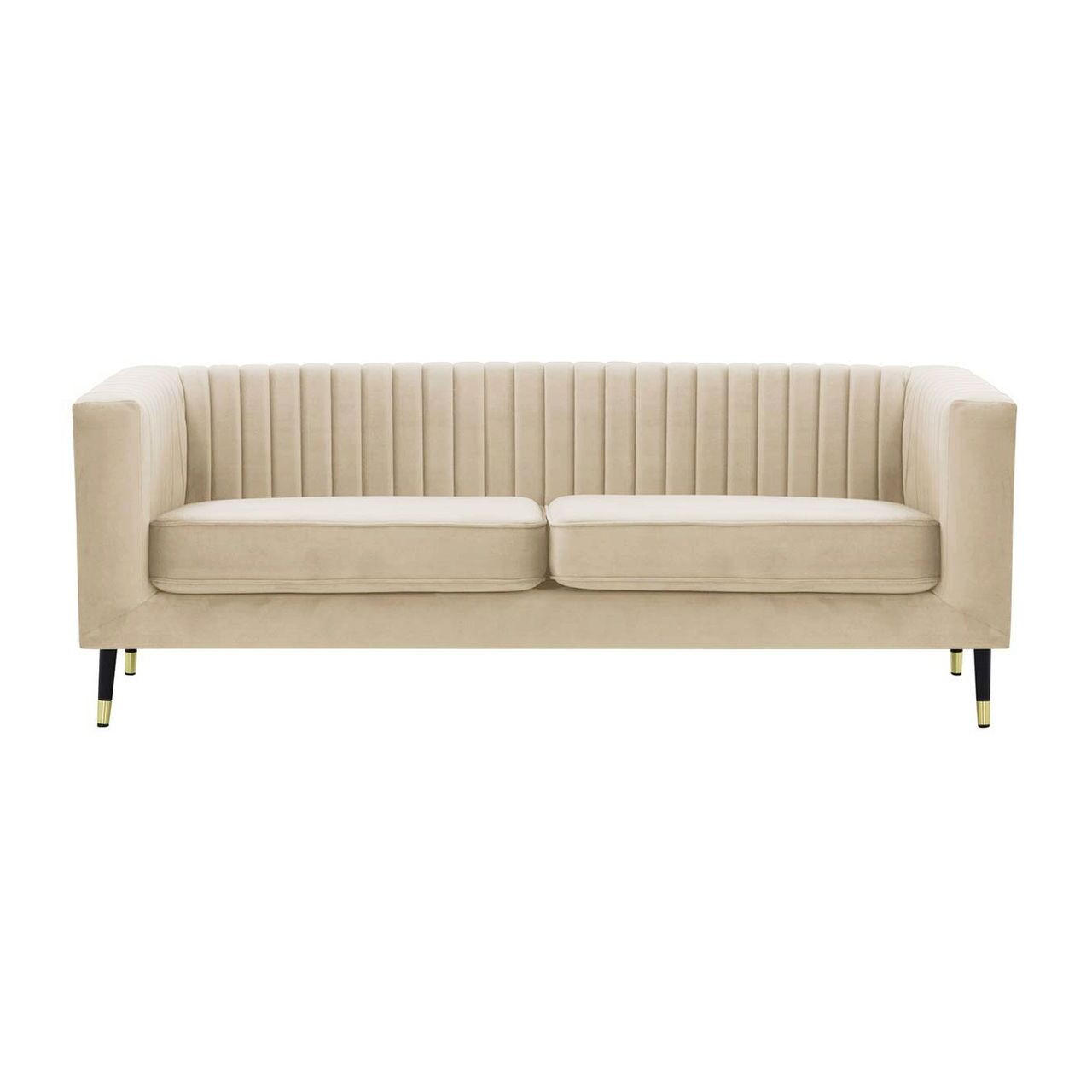 DREISITZER SOFA Slender-Velluto 2 - Creme, Holz/Textil (201/71/83cm) - SLF24