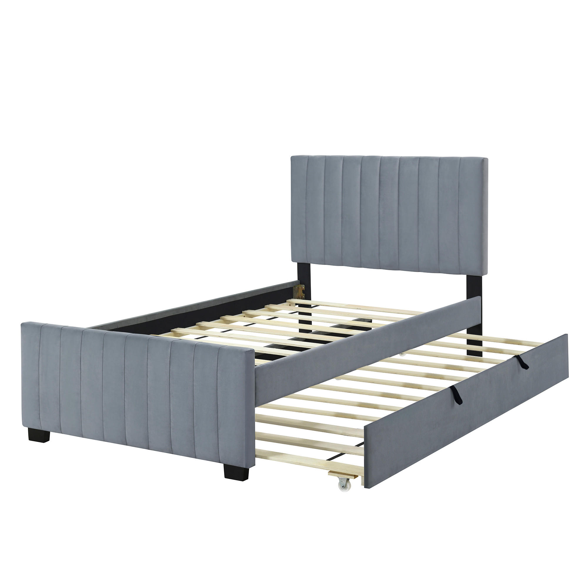 POLSTERBETT 90/190 cm DE-01974, in Grau, mit Ausziehbett - Grau, Metall (90/190cm) - ComfortXL