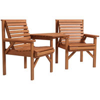 BISTRO-SET DE-07332 aus Holz mit Lamellendesign und Sonnenschirmloch Verkohlt - Naturfarben, Holz - ComfortXL