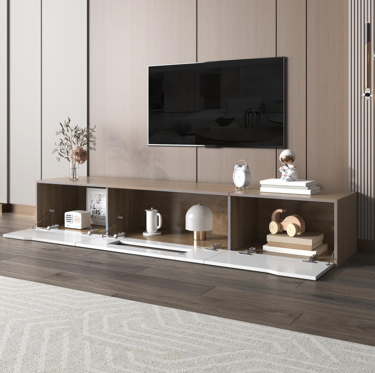 TV-SCHRANK mit LED-Beleuchtung 180 x 35 x 30 cm Weiß Holzoptik - Birnbaumfarben, Holzwerkstoff (35/30/180cm) - Beauniv